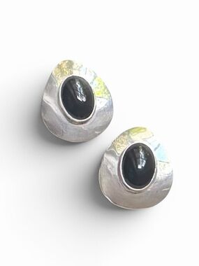 Taxco TR 114 Mexico Vintage .925 Sterling Silver Black Onyx Earrings